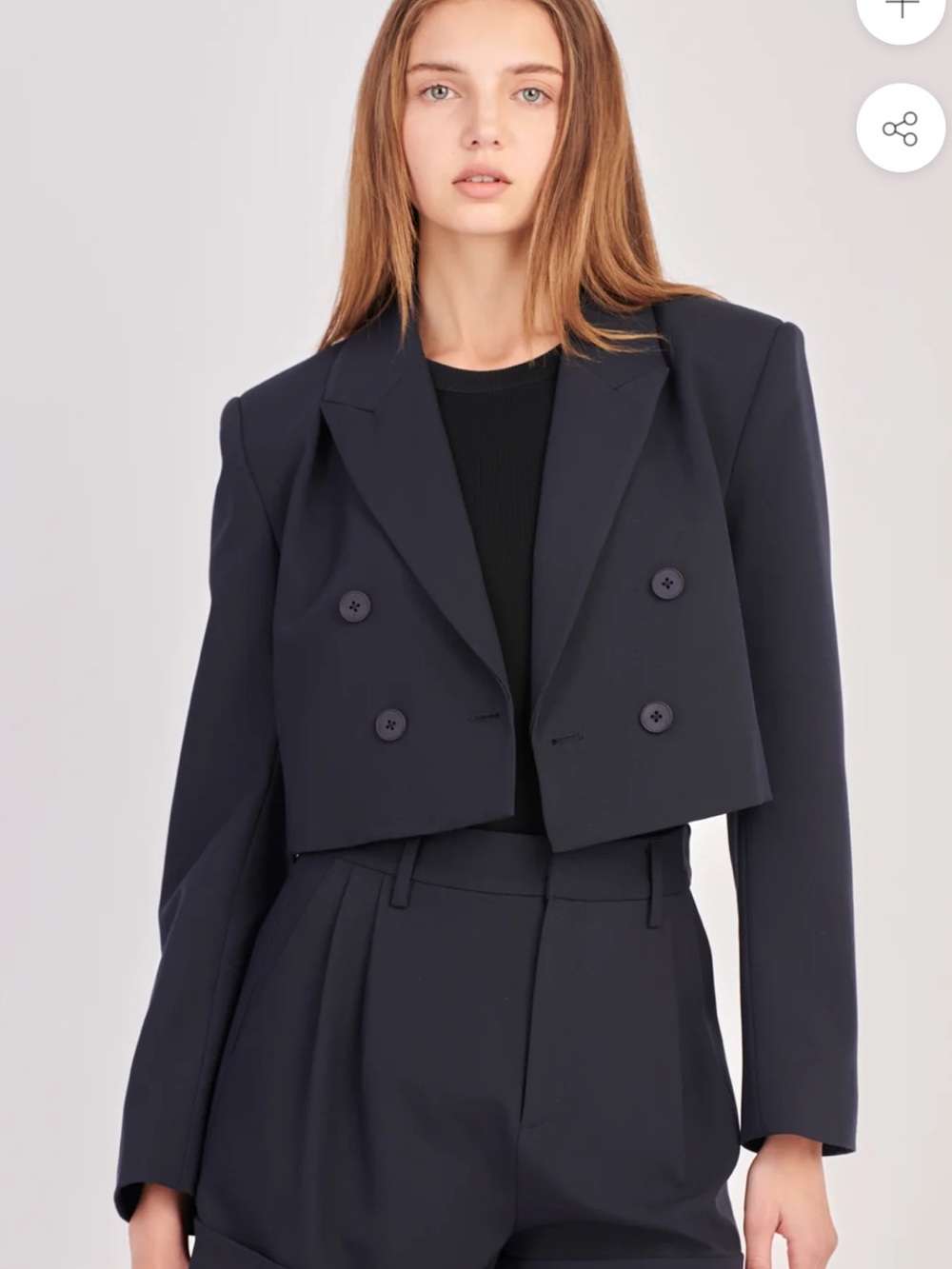 ENGLISH FACTORY Navy Double Breasted Cropped Blazer